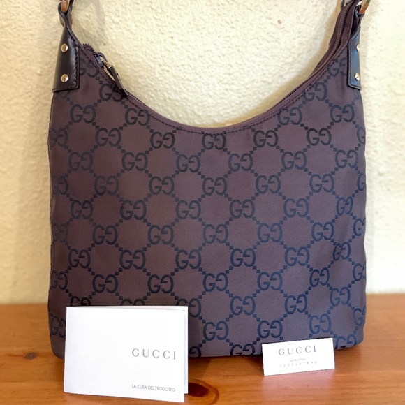Gucci Brown Big Monogram Canvas Hobo Bag Shoulder Bag - Picture 1 of 11